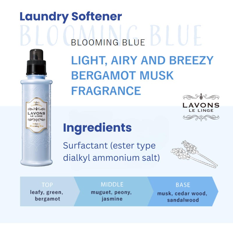LAVONS Natural Fabric Conditioner for Sensitive Skin, Plant-Based Laundry Softener for Baby & Pet, Reduces Fabric Wrinkles, Long-Lasting Scent & Odor Control from Japan, BLUE BLOOMING, 20.3 Fl Oz - Image 2